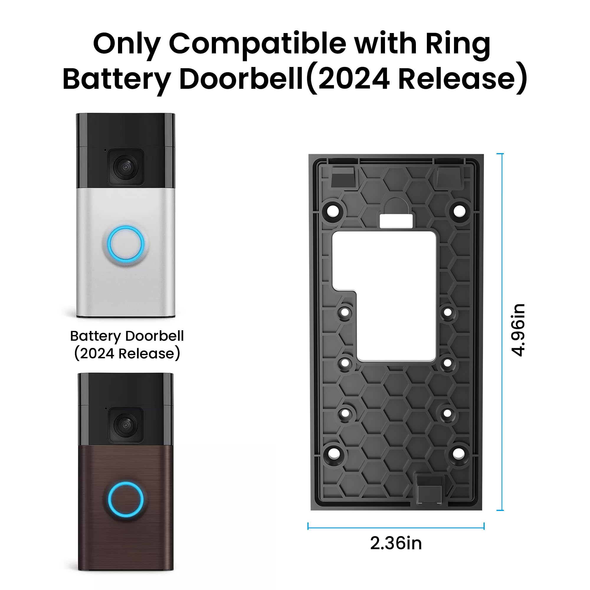 No Drill Adhesive Video Doorbell Mount Compatible With Ring Battery Doorbell (2024 Release) Wireless, Door Mounting Holder Brack